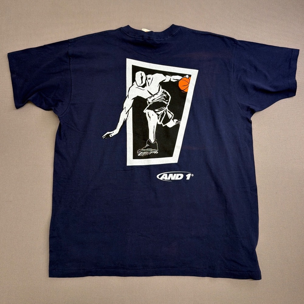 AND1‎ Mens Vintage Basketball Graphic T-Shirt Navy Blue XXL Streetball Logo